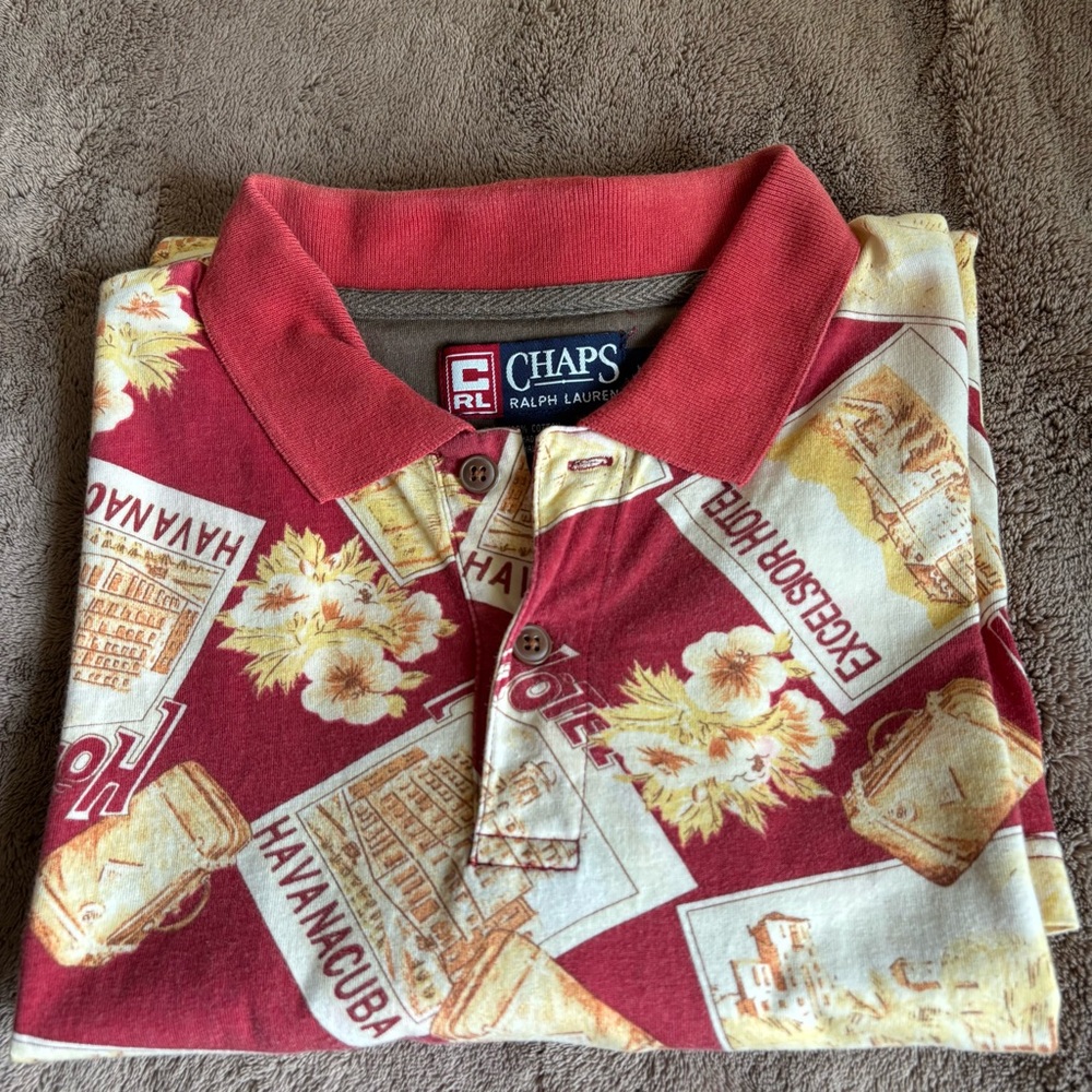 Vtg Chaps Ralph Lauren Havana Cuba Polo Graphic Print Men Sz M Travel Summer - Picture 7 of 7